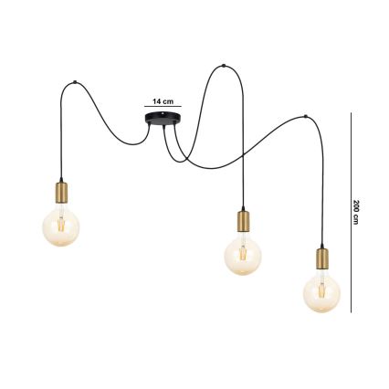 Hanglamp aan een koord MIROS 3xE27/60W/230V spin zwart/goud
