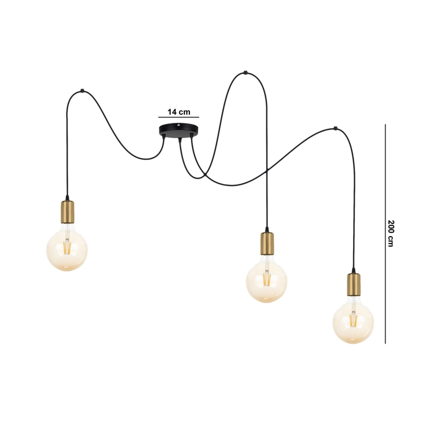 Hanglamp aan een koord MIROS 3xE27/60W/230V spin zwart/goud