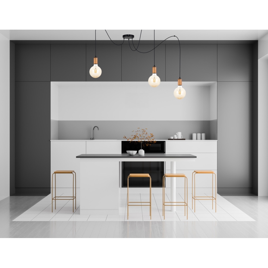Hanglamp aan een koord MIROS 3xE27/60W/230V spin zwart/koper