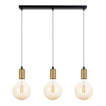 Hanglamp aan een koord MIROS 3xE27/60W/230V zwart/gouden