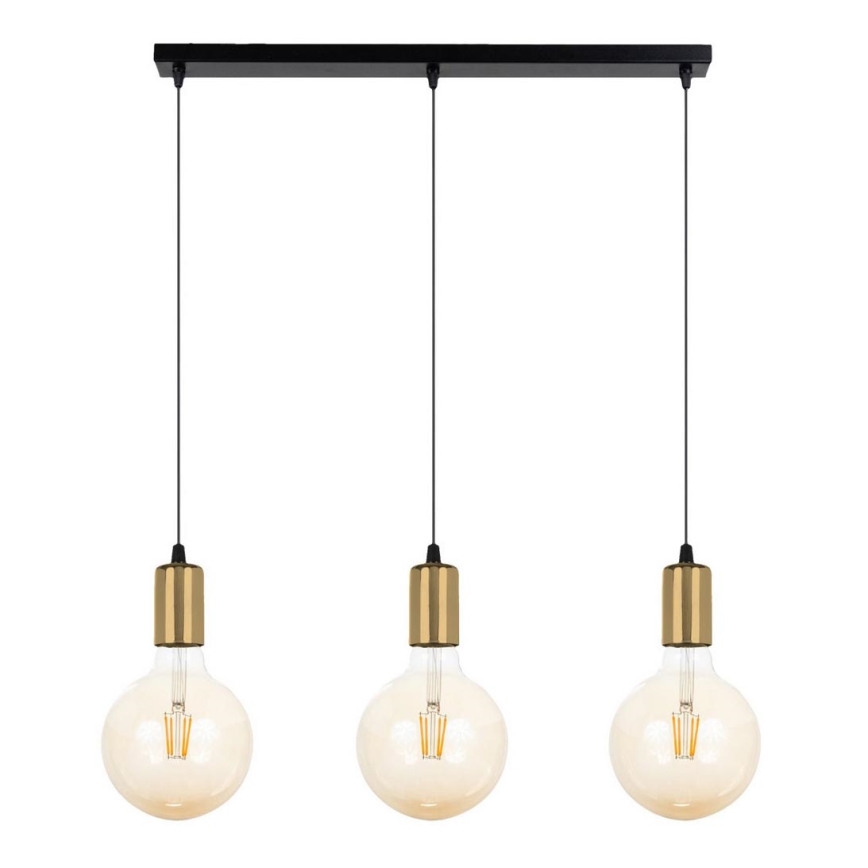 Hanglamp aan een koord MIROS 3xE27/60W/230V zwart/gouden