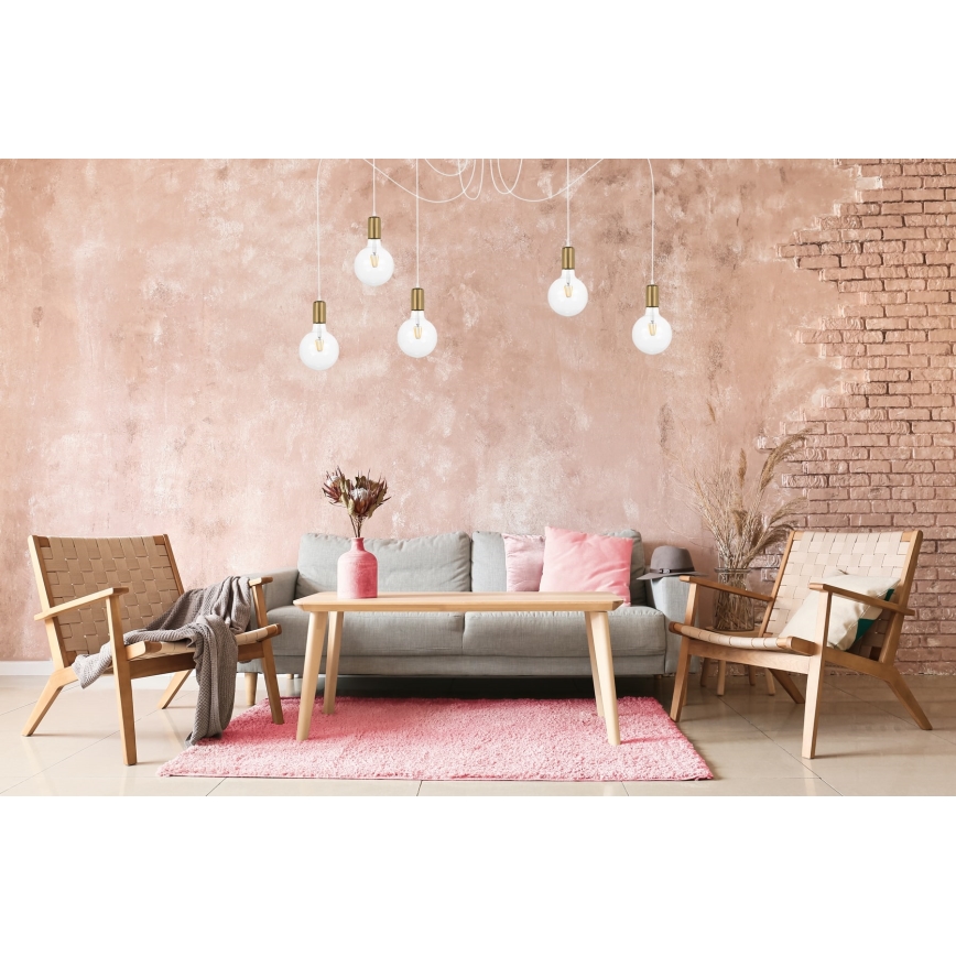 Hanglamp aan een koord MIROS 5xE27/60W/230V spin wit/goud