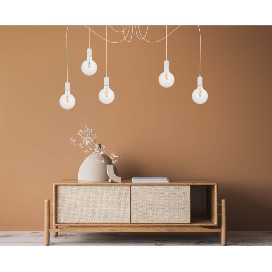Hanglamp aan een koord MIROS 5xE27/60W/230V spin wit