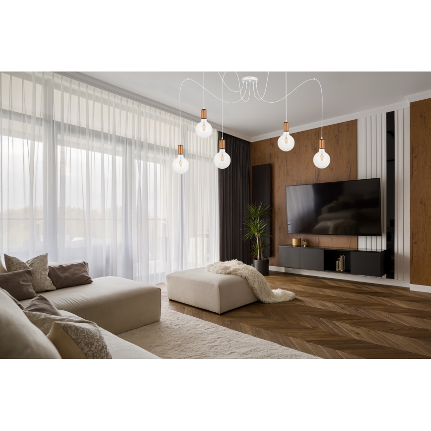 Hanglamp aan een koord MIROS 5xE27/60W/230V spin wit/koper