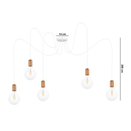 Hanglamp aan een koord MIROS 5xE27/60W/230V spin wit/koper