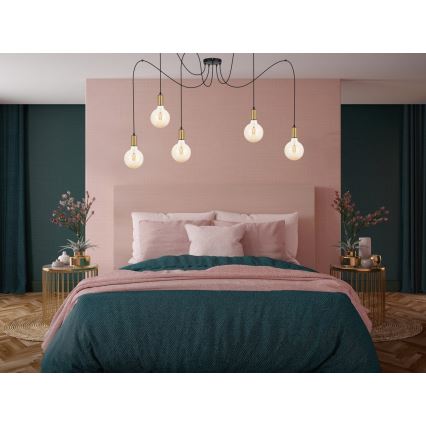 Hanglamp aan een koord MIROS 5xE27/60W/230V spin zwart/goud