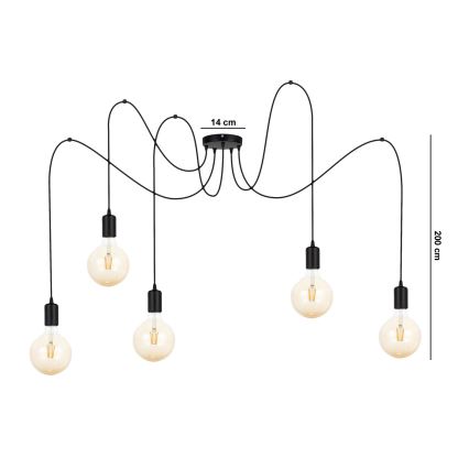 Hanglamp aan een koord MIROS 5xE27/60W/230V spin zwart