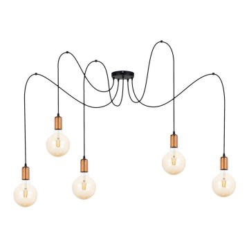 Hanglamp aan een koord MIROS 5xE27/60W/230V spin zwart/koper
