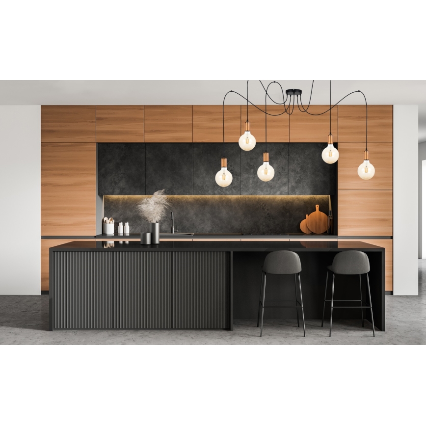 Hanglamp aan een koord MIROS 5xE27/60W/230V spin zwart/koper