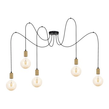 Hanglamp aan een koord MIROS 5xE27/60W/230V zwart/gouden
