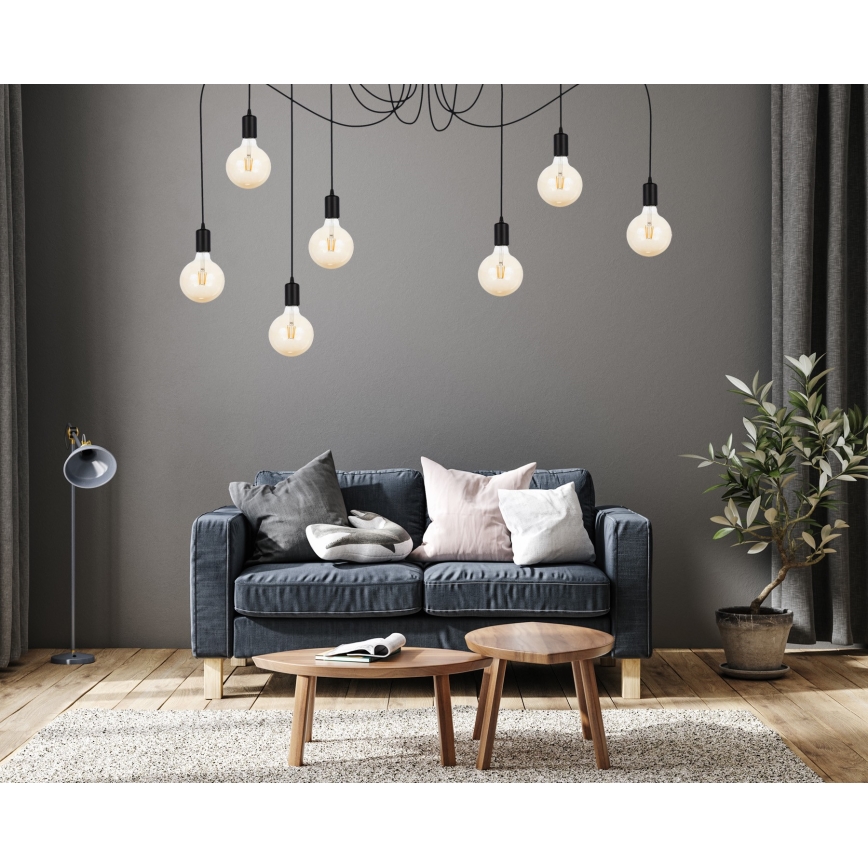 Hanglamp aan een koord MIROS 7xE27/60W/230V spin zwart