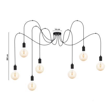Hanglamp aan een koord MIROS 7xE27/60W/230V spin zwart