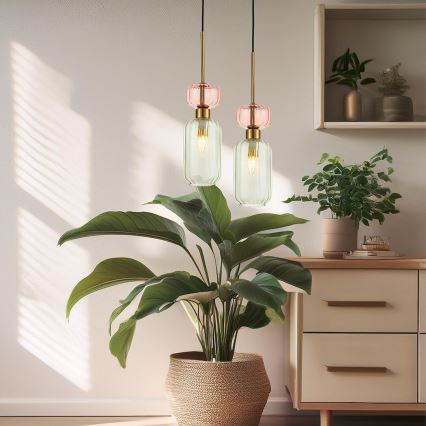 Hanglamp aan een koord MOLLY 1xE14/40W/230V diameter 12 cm goud/groen/roze