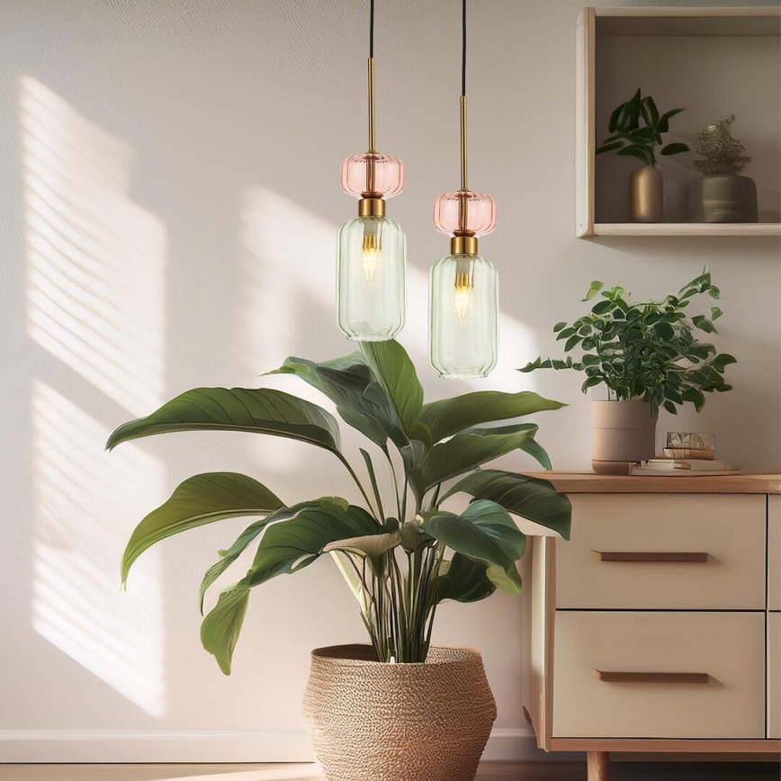 Hanglamp aan een koord MOLLY 1xE14/40W/230V diameter 12 cm goud/groen/roze