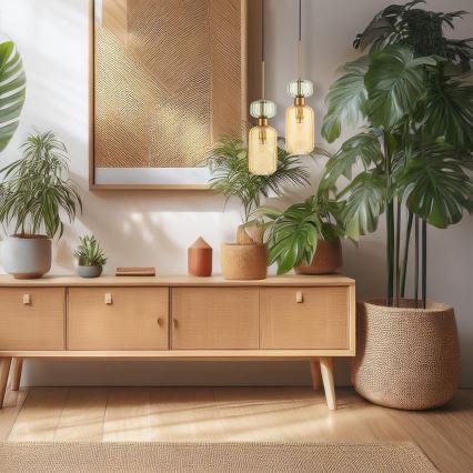 Hanglamp aan een koord MOLLY 1xE14/40W/230V diameter 12 cm goud/oranje/groen