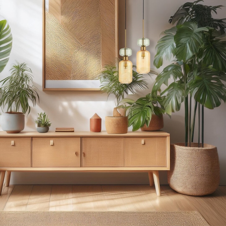 Hanglamp aan een koord MOLLY 1xE14/40W/230V diameter 12 cm goud/oranje/groen