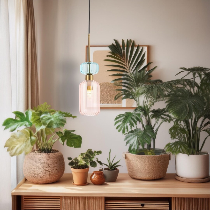 Hanglamp aan een koord MOLLY 1xE14/40W/230V diameter 12 cm goud/roze/blauw