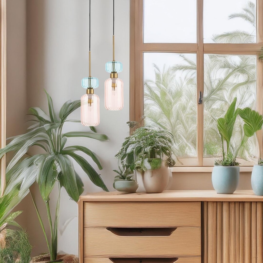 Hanglamp aan een koord MOLLY 1xE14/40W/230V diameter 12 cm goud/roze/blauw