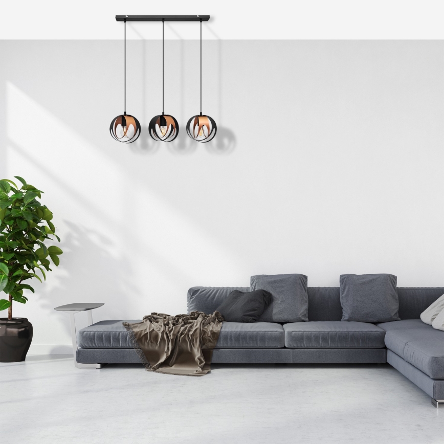 Hanglamp aan een koord MOONLIGHT 3xE27/15W/230V zwart/koper