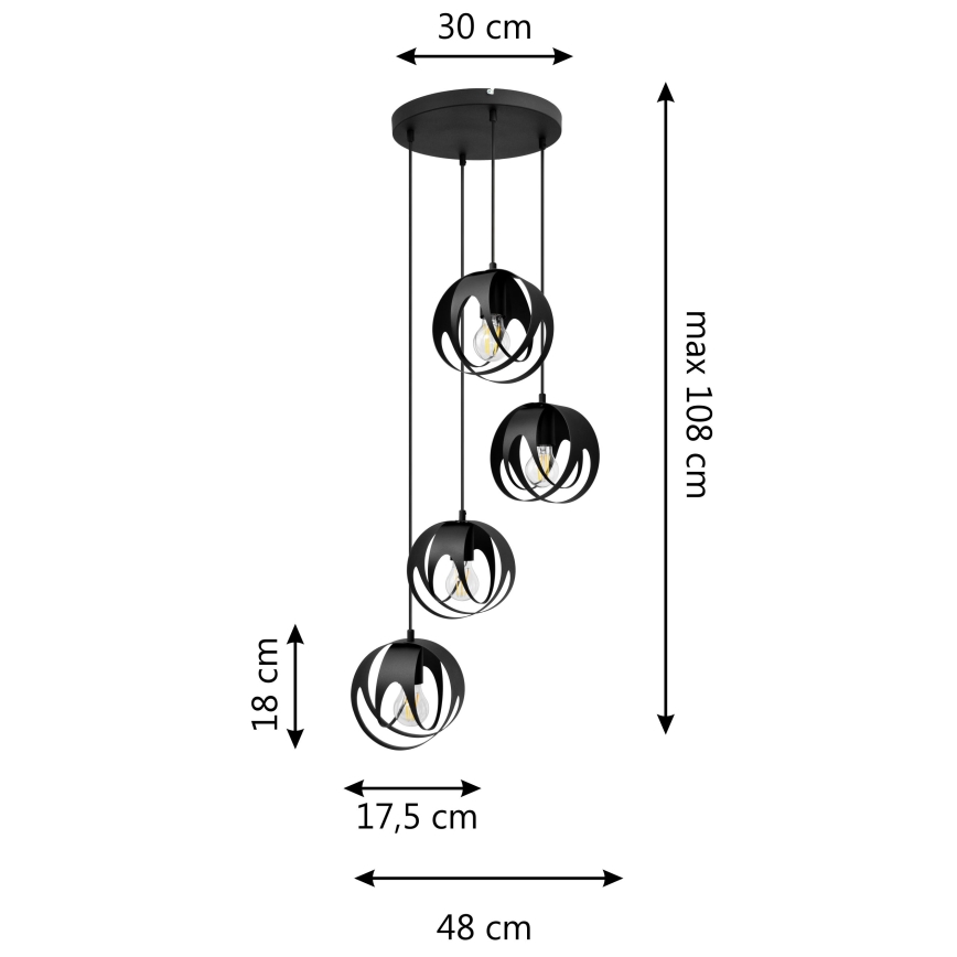 Hanglamp aan een koord MOONLIGHT 4xE27/15W/230V zwart