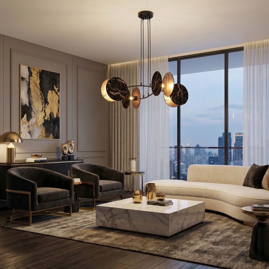 Hanglamp aan een koord MOTIF 4xE27/15W/230V zwart/goud