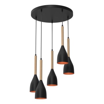 Hanglamp aan een koord MUZA 5xE27/15W/230V zwart/beige/koper/beuken