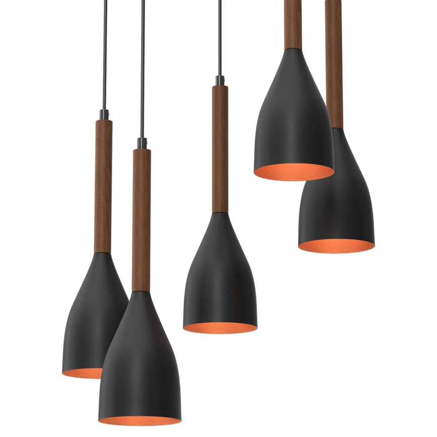 Hanglamp aan een koord MUZA 5xE27/15W/230V zwart/bruin/koper/beuken