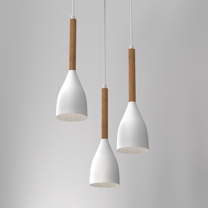 Hanglamp aan een koord MUZA NEW 3xE27/60W/230V beuken/wit