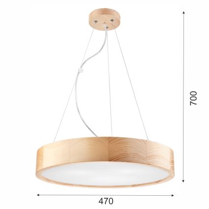 Hanglamp aan een koord NATURAL 3xE27/60W/230V ø 47 cm grenen