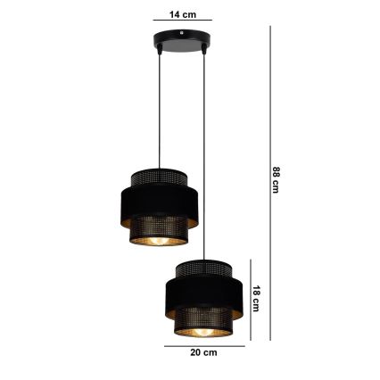 Hanglamp aan een koord NESS 2xE27/60W/230V diameter 30 cm zwart