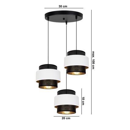 Hanglamp aan een koord NESS 3xE27/60W/230V diameter 45 cm zwart/wit