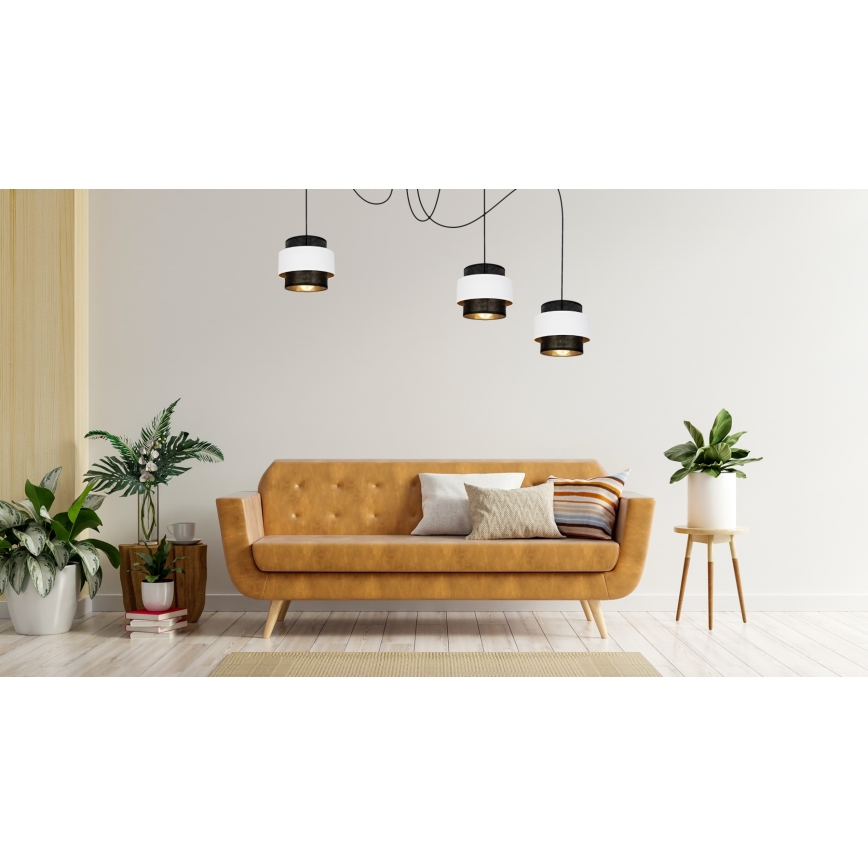 Hanglamp aan een koord NESS 3xE27/60W/230V spin zwart/wit