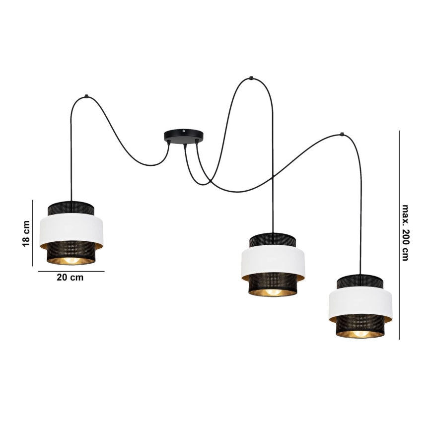 Hanglamp aan een koord NESS 3xE27/60W/230V spin zwart/wit