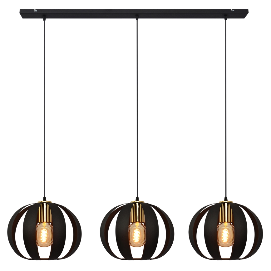 Hanglamp aan een koord NEWTON 3xE27/15W/230V zwart/gouden