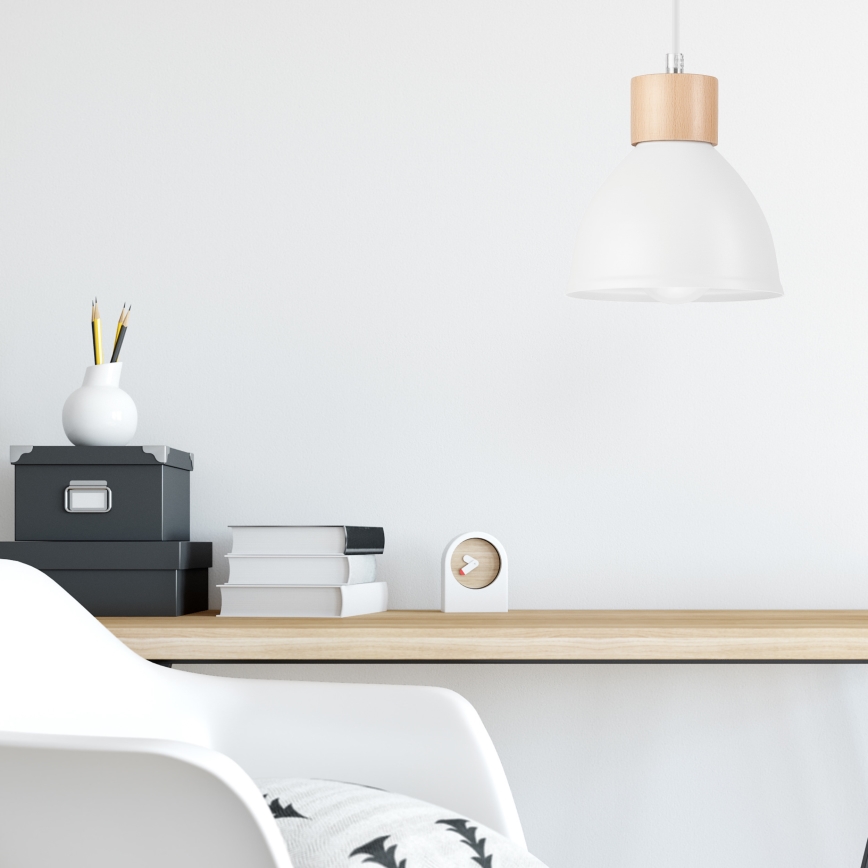 Hanglamp aan een koord NICO 1xE27/60W/230V wit/beuken
