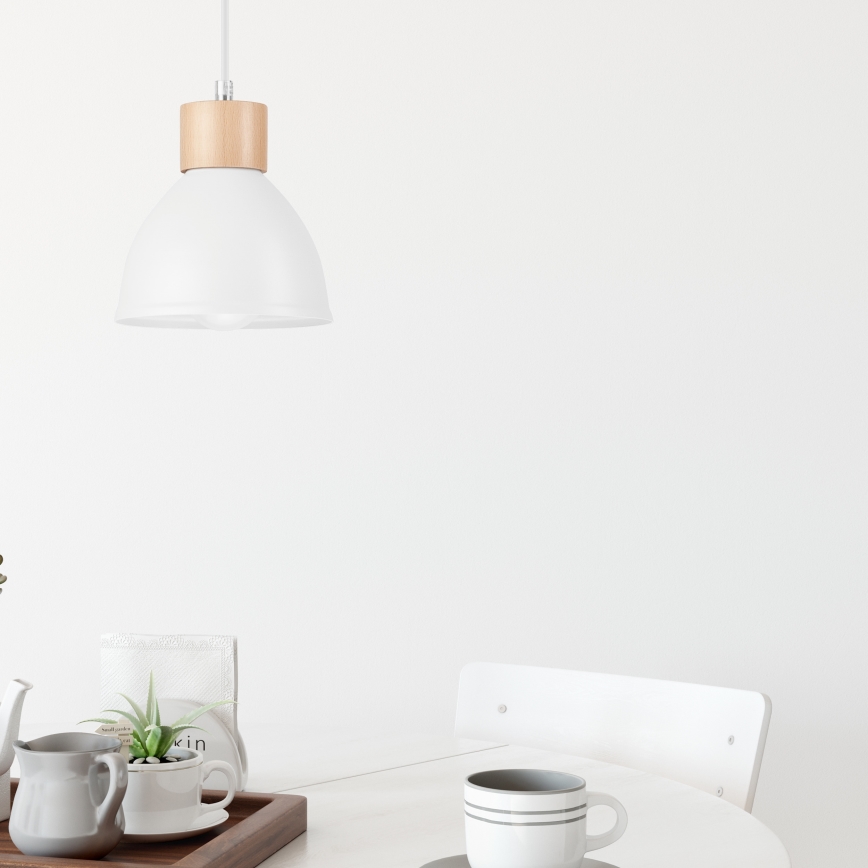 Hanglamp aan een koord NICO 1xE27/60W/230V wit/beuken