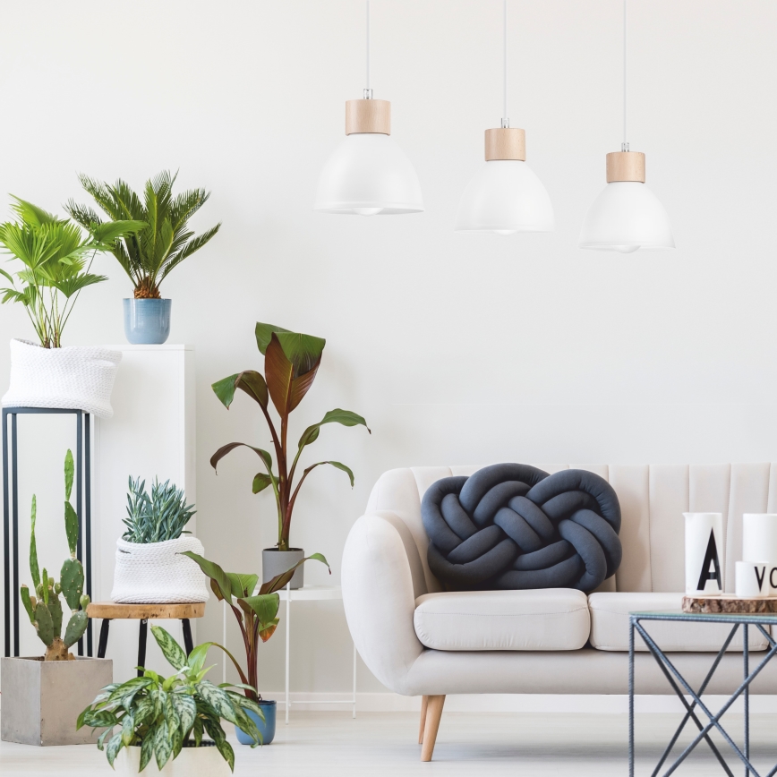 Hanglamp aan een koord NICO 3xE27/60W/230V wit/beuken