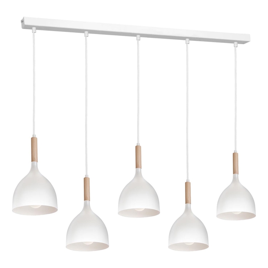Hanglamp aan een koord NOAK 5xE27/15W/230V wit/beuken