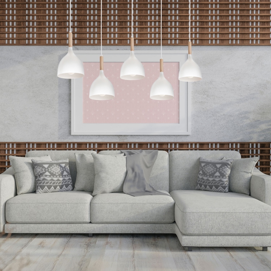 Hanglamp aan een koord NOAK 5xE27/15W/230V wit/beuken