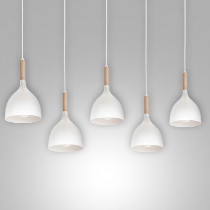 Hanglamp aan een koord NOAK 5xE27/15W/230V wit/beuken