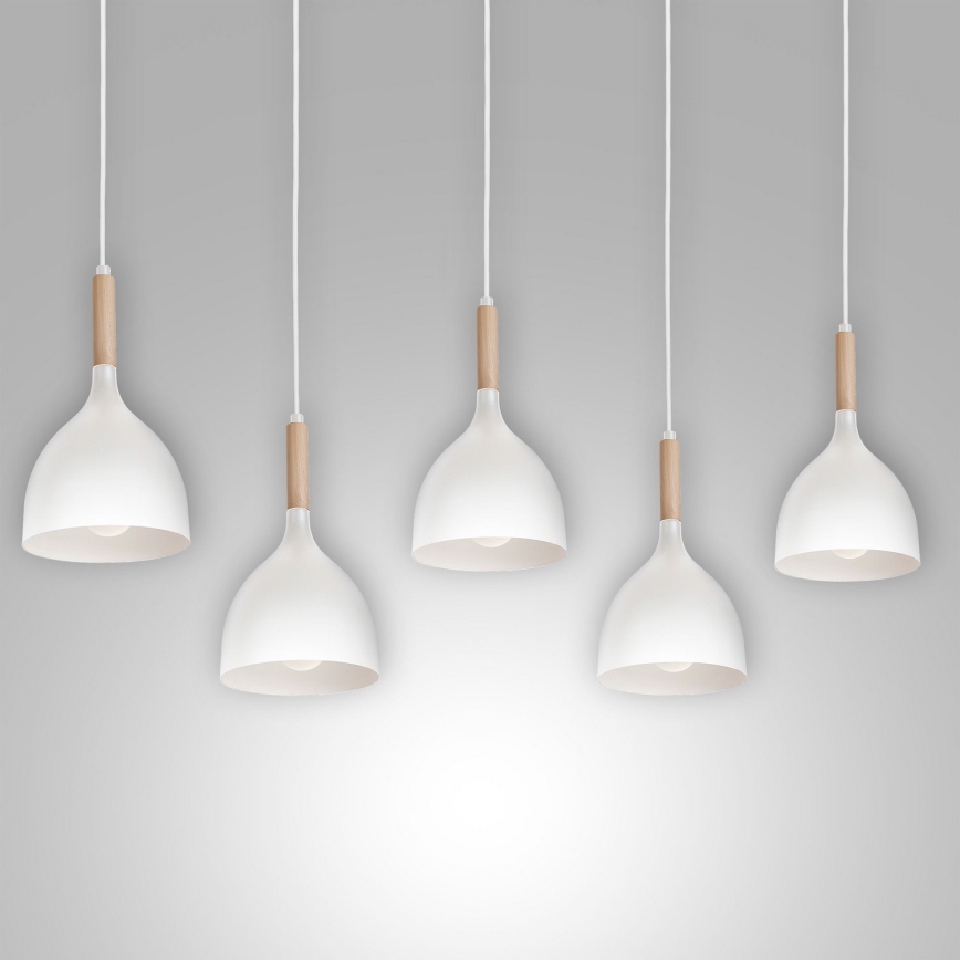 Hanglamp aan een koord NOAK 5xE27/15W/230V wit/beuken