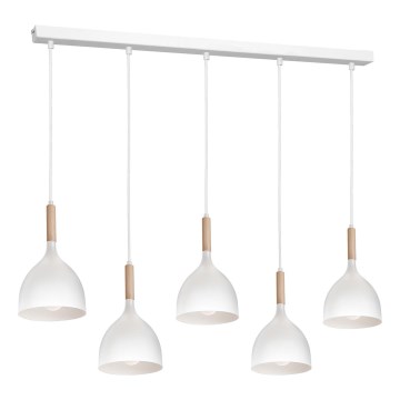 Hanglamp aan een koord NOAK 5xE27/60W/230V wit/hout