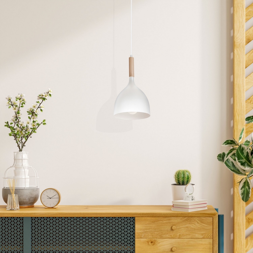 Hanglamp aan een koord NOAK WOOD 1xE27/15W/230V wit/beuken