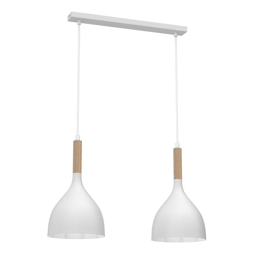 Hanglamp aan een koord NOAK WOOD 2xE27/15W/230V wit/beuken