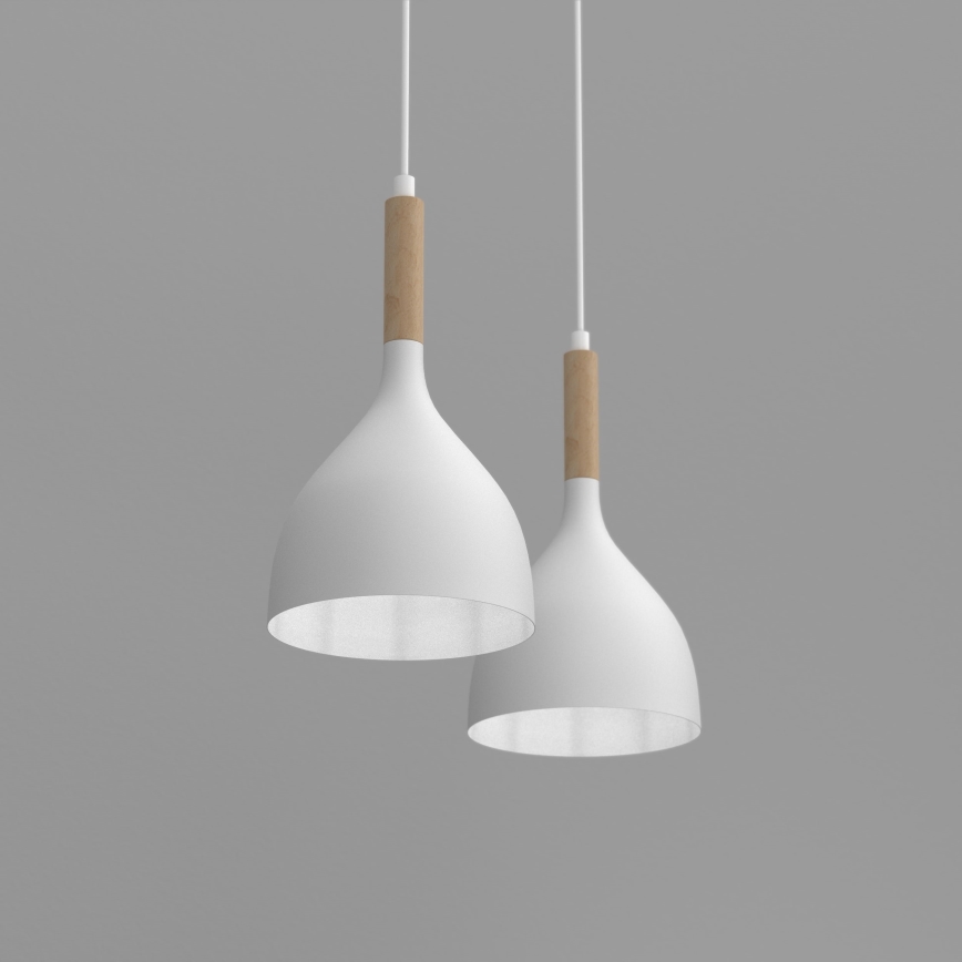 Hanglamp aan een koord NOAK WOOD 2xE27/15W/230V wit/beuken