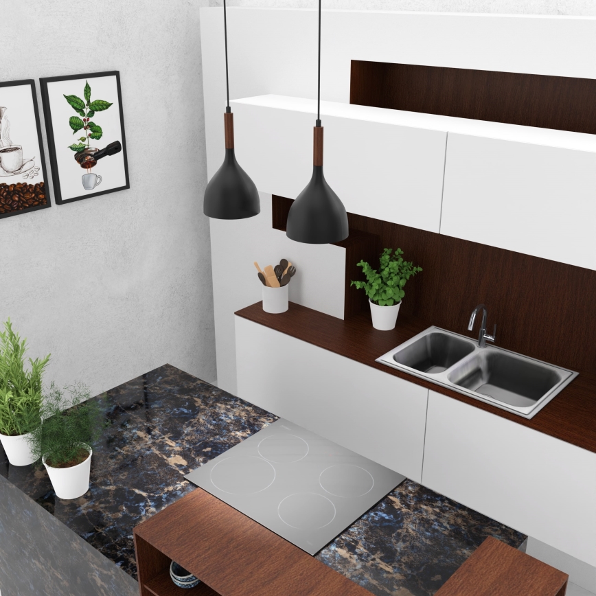 Hanglamp aan een koord NOAK WOOD 2xE27/15W/230V zwart/beuken