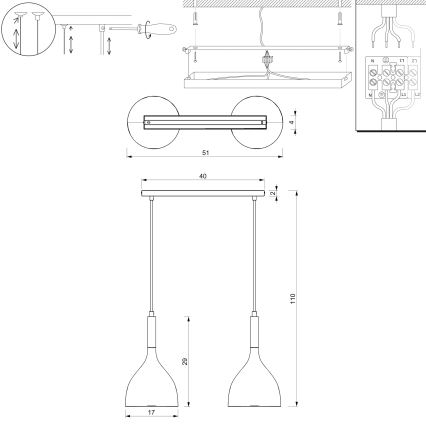 Hanglamp aan een koord NOAK WOOD 2xE27/15W/230V zwart/beuken