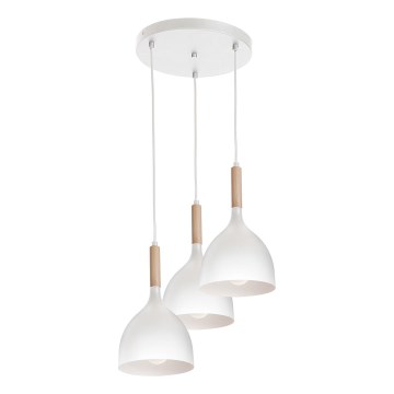 Hanglamp aan een koord NOAK WOOD 3xE27/15W/230V wit/beuken