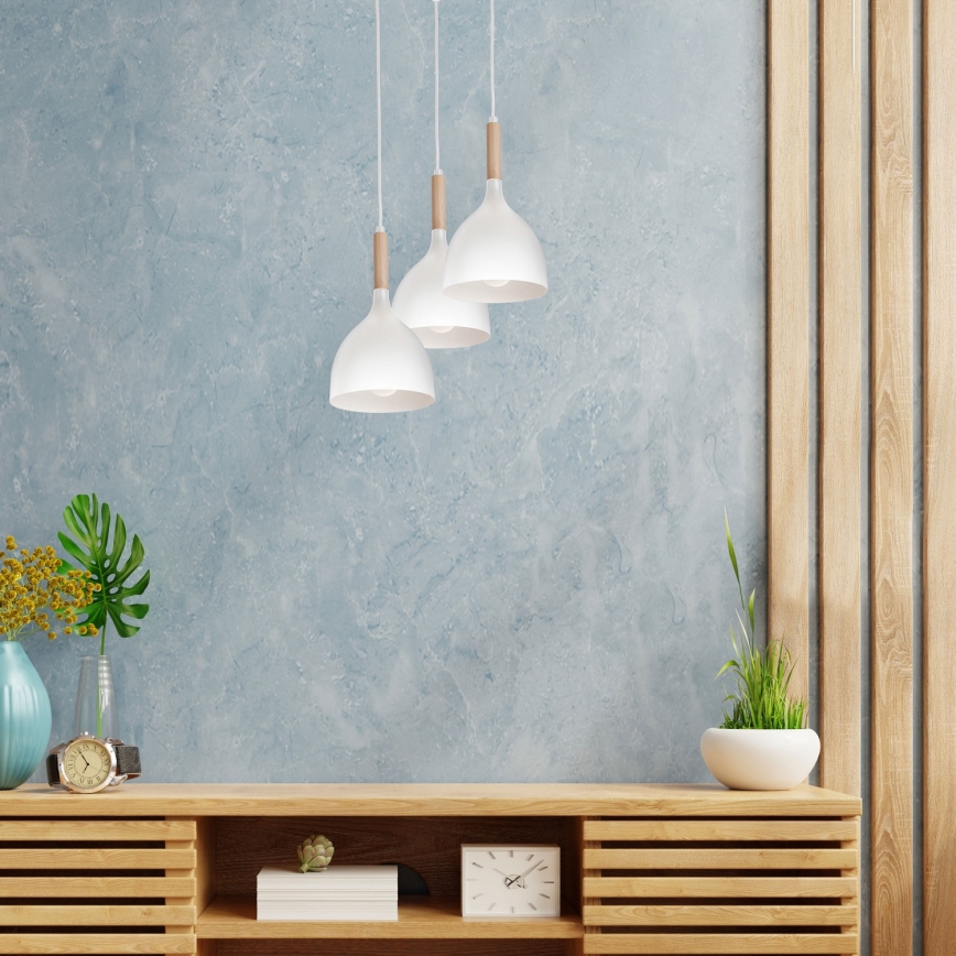 Hanglamp aan een koord NOAK WOOD 3xE27/15W/230V wit/beuken