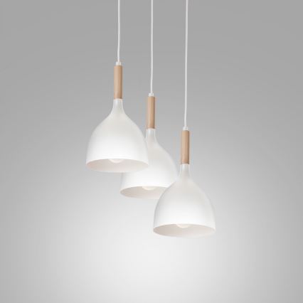 Hanglamp aan een koord NOAK WOOD 3xE27/15W/230V wit/beuken